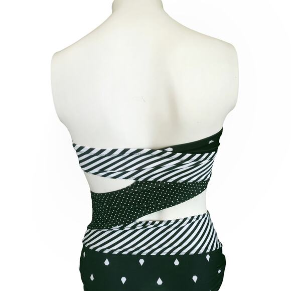 THE OPEN stripe polka dot cutout bandeau monokini one piece swimsuit black white - Picture 5 of 11